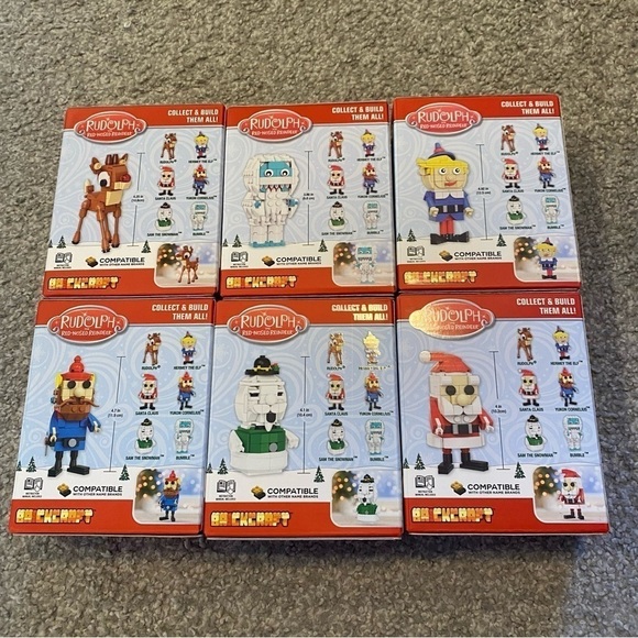 Rudolph Brickcraft Block Building Complete Set Figures Bumble Hermey Yukon Sam - Picture 3 of 3